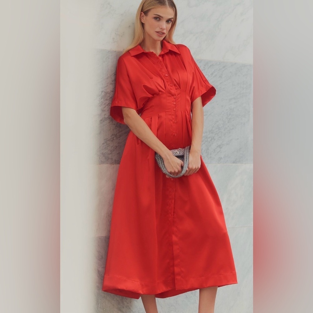 Anthropologie x Exquise Tobie Satin Shirt Dress Size Medium NWT